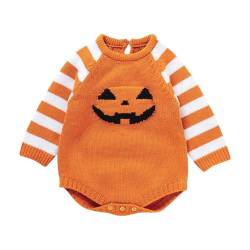 Gestrickte Baby Strampler Halloween Pumpkin Strickpullover Jumpsuit Kleinkind Langarm Bodysuit Sweatshirt Jungen Mädchen Cartoon Body Overall Babykleidung Hoodie/Rundhals (Orange #D, 3-6 Months) von Generic