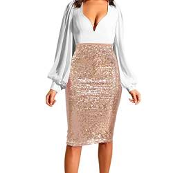 Glitzer Rock Damen Midi, Bleistiftrock Knielang, Paillettenrock Damen High Waist Midirock Röcke Kleid Pailletten Wickelrock für Frauen Skirt Freizeitrock Einfarbig Herbstrock Elegant Kleidung von Generic