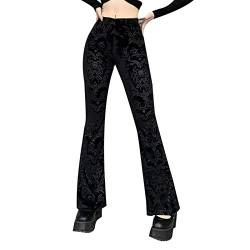 Gothic Hose Damen Schlaghose Damen Lang Hosen Elegant Punk Kleidung Pants Slim Fit Bootcut Hosen mit Vintage Drucken Hohe Taille Freizeithose Modisch Wickelhose Jogginghose für Frauen von Generic