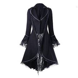 Gothic Mantel Lang,Steampunk Mantel Lang,Steampunk Jacke Damen Schwarz,Große Größen Revers Smoking mittelalter mit Spitze Viktorianischen mittelalter Halloween Kostüm Karneval Party Cosplay Kleidung von Generic