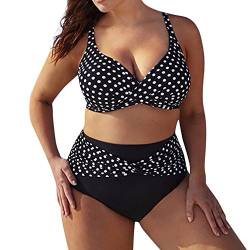 Große Größe Bademode für Mollige Bikini-Set Damen High Waist Badeanzug Polka-Punkt Push Up Gepolstert Retro Strandmode Beachwear von Generic