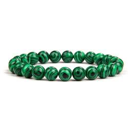 Grünes Malachit-Stein-Armband, 4/6/8/10 mm, handgefertigte runde Perlen-Armbänder, Paar-Yoga-Armband for Männer und Frauen (Size : 17CM, Color : Green 8mm) von Generic
