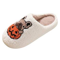 Halloween Hausschuhe Damen Herren,Kürbis G eister Totenkopf Hausschuhe Lustig Plüsch Hausschuhe Warme Winter Slipper, Flauschige Weiche Schuhe (White, 37) von Generic