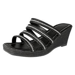 Hausschuhe Damen Sandaletten Damen Schuhe Damen Sandalen Muster Mode Einfacher Slip On Wedge Bequeme und rutschfeste Vielseitige Große Schuhe Hausschuhe Damen Sandaletten Damen Schuhe (Black, 37) von Generic