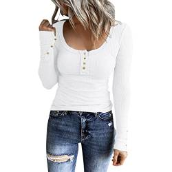 Henley T Shirt Damen Langarm Strickpullover U-Ausschnitt Button Down Langarmshirt Pullover Basic Tee Große Größen Gestricktes T Shirt Sweater Pulli Oberteile Tunika Top Bluse Strickshirt Sweatshirt von Generic