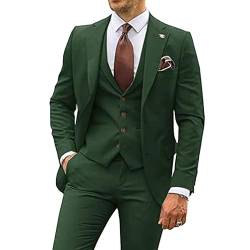 Herren 3 Stück Casual Tuxedo Anzüge Kerbe Revers Slim Business Anzug Set Hochzeit Prom Party Blazer Jacke Weste Hose (Armeegrün,XL) von Generic