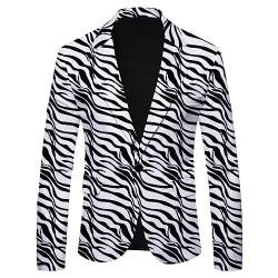 Herren Anzugjacke Sakko, Modern Freizeit Jackett, Slim fit Mantel, Mode Wedding Blazer Mit Zebra-Druck, Classic Einfacher EIN-Knopf-Jacke, FüR Karneval Abendessen Anzugjacke, Party, Abschlussball von Generic