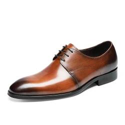 Herren-Dress-Schnürschuhe Schuhe Kleid Oxford for Männer Schnüren Runde Polierte Spitze Echtes Leder Derby Schuhe rutschfeste Gummisohle Low Top Party(Yellow Brown,43 EU) von Generic