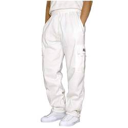 Herren Hosen Cargo Jogging-Hose Cargohose Hose Lange Freizeithose Basic Fit Trekkinghose Herren-Cargohose Arbeitshose Pants Männer mit Kordelzug, Weiß, XL von Generic