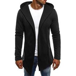 Herren Jacke Long Hooded Open Edge Cardigan, Lange Sweatjacke mit Kapuze Moderne Kapuzenpullover Sweatjacke Hoodie Schwarz XL von Generic