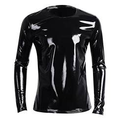 Herren Lack-Optik Jacke Kurze Mantel Wetlook Oberteile Männer Kunstleder Hemd T-Shirt Slim Fit Latex Glänzend Tops Party Outwear Lack-Optik Oberteile Kurzarmshirts Kunstleder von Generic