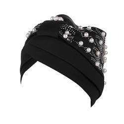 Herren Mützen Lustig Womens Fashion Solid Color Hot Diamond Pearl Stirnband Elastische Stirnband-Kappe der Frauen Stirnband-Kappe Cap Creme (Black, One Size) von Generic