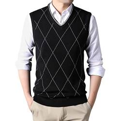 Herren Pullunder Weste Kariert Ärmellose Strickweste V-Ausschnitt aus Baumwolle Winter Pullunder Golfweste aus Winter Strickwaren Slim Fit Pullover Strickjacken Tanktops für Männer von Generic