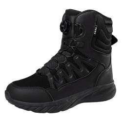 Herren Stiefeletten Modisches Muster Einfache einfarbige - Winterschuhe mit verstellbaren Knöpfen Bequeme Schnürschuhe mit Dicker Sohle Outdoor Schuhe Herren Wasserdicht Hoher Schaft (Black, 42) von Generic