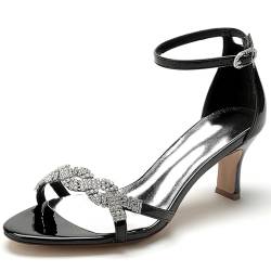 Hochzeit Schuhe Für Braut Damen Absatz Offene Zehenkappe High Heel Sandalen Hochzeit Strass Formell, Abendparty, Abschlussball, Sandalen, Pumps 6,5 cm,Schwarz,39 EU von Generic