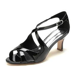 Hochzeitsschuhe Für Braut Kleiner Absatz Damen Niedriger Absatz Stilettoabsätzen Sandalen Damen Sommer High Heels Sandaletten 6.5Cm,Schwarz,38 EU von Generic