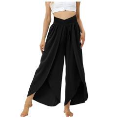 Hosen Damen Sporthose Yogahosen Geschlitztes Bein Sport Pumphose Haremshose Fließende Leichte Sommerhose Marlene Hose Große Größe Weites Bein Hosen Rüschen Plissee Bequeme Schlaghose Wickelhose von Generic