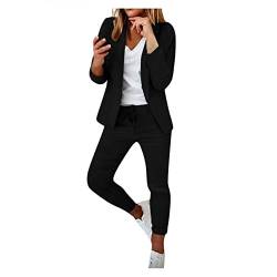 Hosenanzug Damen Elegant Business Anzug Set Hosenanzug Blazer Hose 2-teilig Anzug Karo Kariert Zweiteiler Slimfit Streetwear Festlich Sportlich Hosenanzug (Schwarz, XL) von Generic