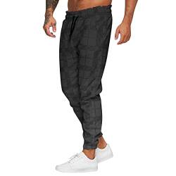 Jogginghose Herren Trainingshose Loose Fit Sporthose Lang Sweatpants Kariert Freizeithose für Männer Herren Jogginghose Sporthose Baumwolle Fitness Slim Fit Hose Freizeithose (Schwarz, XL) von Generic