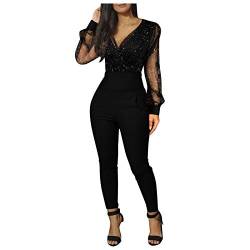 Jumpsuit Damen Elegant FüR Hochzeit Jumpsuits Sommer Lang Langarm V-Ausschnitt Einteiler Hosenanzug Festlich Strampler Spitze Party-Kleidung Sexy Overall GanzköRperanzug von Generic