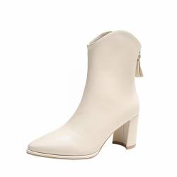 Keilabsatz Damen Winter Einfarbige Damen-Stiefel mit Perlenschleifenbesatz an der Innenseite, modische Mittelstiefel Sneaker Schuhe Damen 39-42 Lustig (White, 35) von Generic