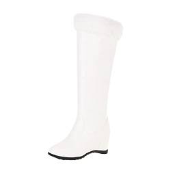 Kinder Stiefel Damen Turnschuhe Blaue Stiefel einfarbig seitlicher Reißverschluss innen hoher Keilabsatz lange Baumwollstiefel Sneaker Dam DamenStiefel Bequeme GummiStiefel (White, 42) von Generic