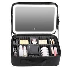 Kosmetiktasche Organizer, Kosmetiktasche, große Kapazität, große Make-up-Tasche mit Fächern – Kosmetiktasche für Reise mit Spiegel und Lichtern von Generic