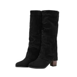 Kurze Stiefel Damen Boots Stiefel Da Stiefel Damen-Stiefel mit mittlerer Wade, Weihnachten, Winter, modische Stiefel für Frauen mit Absatz, breite Plateau Boots Damen Regenstiefel Rote (Black, 38) von Generic