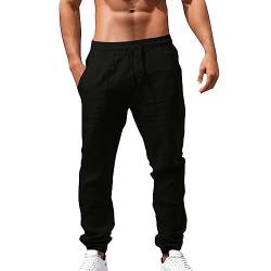 Leinenhose Herren Lang Leichte Sommerhose Herren Leicht Sommerhose Men Leinen Hose Lange Lässige Einfarbige Leinenhose Männer Strandhose Bequeme Stoffhose Yoga Hose Schwarz XL von Generic