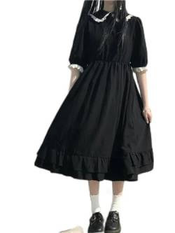 Lolita-Kleid für Damen, Spitze, einfach, solide, lässig, modisch, Sommerkleid, Harajuku, Goth, süßes Prinzessinnenkleid, elegant, adrette, Vestidos, Schwarz, XXXL von Generic