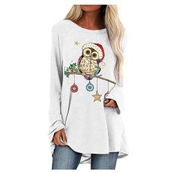 Longshirt Damen Weihnachten Langarm Weihnachtspullover Tunika Große Größen Lange Oberteile Bedruckte Longbluse Longpullover T Shirt Casual Lose Elegant Pullover Bluse Sweatshirt Langarmshirt Hemd Tops von Generic