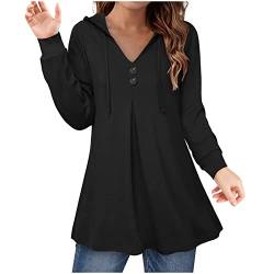 Longshirt Damen mit Kapuze Herbst Winter Langarm Hoodie Kapuzenpullover Lange Oberteile Bedruckte Longbluse Longpullover T Shirt Casual Lose Elegant Pullover Bluse Sweatshirt Tops, XXL, Schwarz von Generic