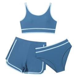 Mädchen Bikini Sets 3-teiliges Einfarbiges Badeanzug Verstellbare Bikini Oberteil mit Triangel Bikinihose Und Kurz Shorts Sporty Sommer Strand Bademode Badebekleidung für 8-14 Jahre von Generic