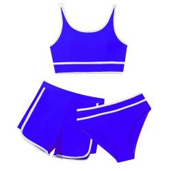 Mädchen Bikini Sets 3-teiliges Einfarbiges Badeanzug Verstellbare Bikini Oberteil mit Triangel Bikinihose Und Kurz Shorts Sporty Sommer Strand Bademode Badebekleidung für 8-14 Jahre von Generic