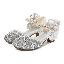 Mädchen-Schuhe mit niedrigem Absatz, Strass, Bögen, niedriger Absatz, Prinzessin, Hochzeitsfeier für, Kinder Rutschfeste Kinderschuhe (Silver, 30) von Generic