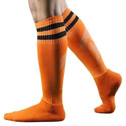 Männer Baseball Fußballsocken Lange gestreifte Socke Fußballsocken Sport ODER hohe Socken (Orange, One Size) von Generic