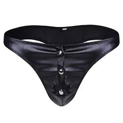 Männer Dessous Erotisch Underwear Low-Rise Entblößte Hüfte Höschen Thongs Einfarbig Unsichtbar Bequem Erotische Strings Pu-Leder Ultra Dünn Atmungsaktiver Unterwäsche Herren Sexy von Generic