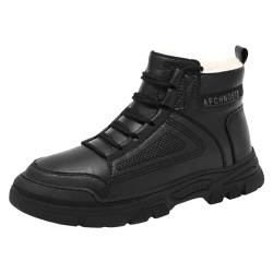 Männer Schnee Stiefel Mode Muster Einfache Feste Farbe Winter Verdickte Warme Bequeme Schnürschuhe Schuhe Einlagen Geeignet Herren (Black, 43) von Generic