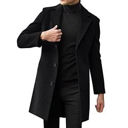 Mantel Herren Lange Jacke Slim Fit Casual Wollmantel Wintermantel Kerbkragen mit Knopfleiste Trenchcoat Herrenmantel Winter Warme Oberbekleidung Schwarz Einreiher Business Outfit Coat von Generic