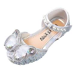 Mode Sandalen Kleid Leistung Tanzschuhe Strass Mesh Schleife Perle Hook Loop Prinzessin Schuhe Kinder 25 (Silver-B, 28.5 Little Child) von Generic