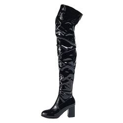 Modische Damenstiefel mit runder Zehenpartie Lederbeschichtung für die - Wintersaison. Modische, vielseitige knielange Stiefel Damen Schuhe Pumps Keil Absatz 37 (Black, 42) von Generic