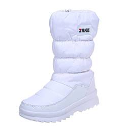 Modische Plateau-Schneestiefel für Damen Plus seitlicher Reißverschluss aus mit mittlerem Schaft aus Baumwolle Jack Damen Lammfell (White, 39) von Generic