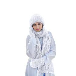 MüTze Schal & Handschuh Sets FüR Damen Weicher Warme Dicke Futter Langer Schal Handschuhe Jacquard Stricken Schneemuster Beanie Strickmütze von Generic