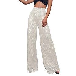 Pailletten Hose Damen Gold-Glitzer Hose Lang Metallic Hose Lang High Waist Baggy Jogginghose Weites Bein Sommerhose Locker Weite Hose Große Größen Paillettenhose Metallic Hosen Büro Pants von Generic