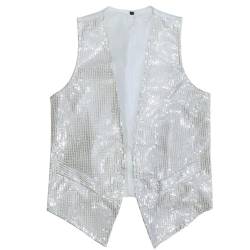 Pailletten Weste Herren, Weste Herren Pailletten Ärmellos Glitzer Weste Mantel Karneval Kostüm Outfit Paillettenweste Glänzend V Ausschnitt Gilet Anzugweste für Hochzeit und Party Tanzkostüm von Generic