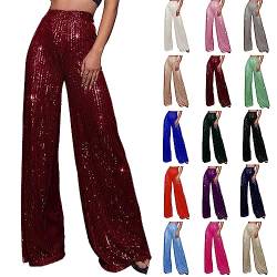 Palazzo Hose Damen Elegant Lang - Partyhosen Glitzernde Pailletten Schlaghose Bootcut Sporthose Weites Bein Tanzhosen High Waist Freizeithose Performance-Kleidung Y2K Hosen von Generic