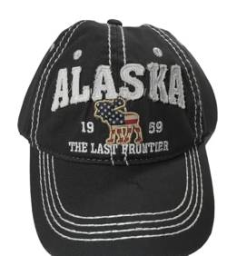 Qualität Ballkappe Hut Alaska Baseball Cap verstellbar dunkelgrau Amerikanische Flagge Elch, Schwarz, Einheitsgröße von Generic