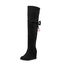 Retro-Stiefel massivem mit Abnehmbarer Schleife erhöhter Knielänge Doch Damen Hohe (Black, 40) von Generic