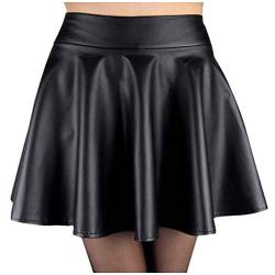 Röcke Minirock Damen Kunstleder Kurz Leder Rock PU Lederrock Mini Faltenrock Sexy Lederröcke Sexy Dehnbar Lederoptik Festlich Skater High Waist Skirt for Women Schwarz L von Generic