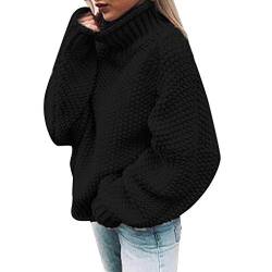 Rollkragenpullover Damen, Strickpullover Oversize Grobstrick-Pullover Langarm Winterpullover Vintage Grobstrickpullover Sweatshirt Strickpulli Sweater LäSsig Outwear, Schwarz von Generic